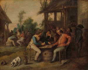 Kaartende boeren bij een herberg